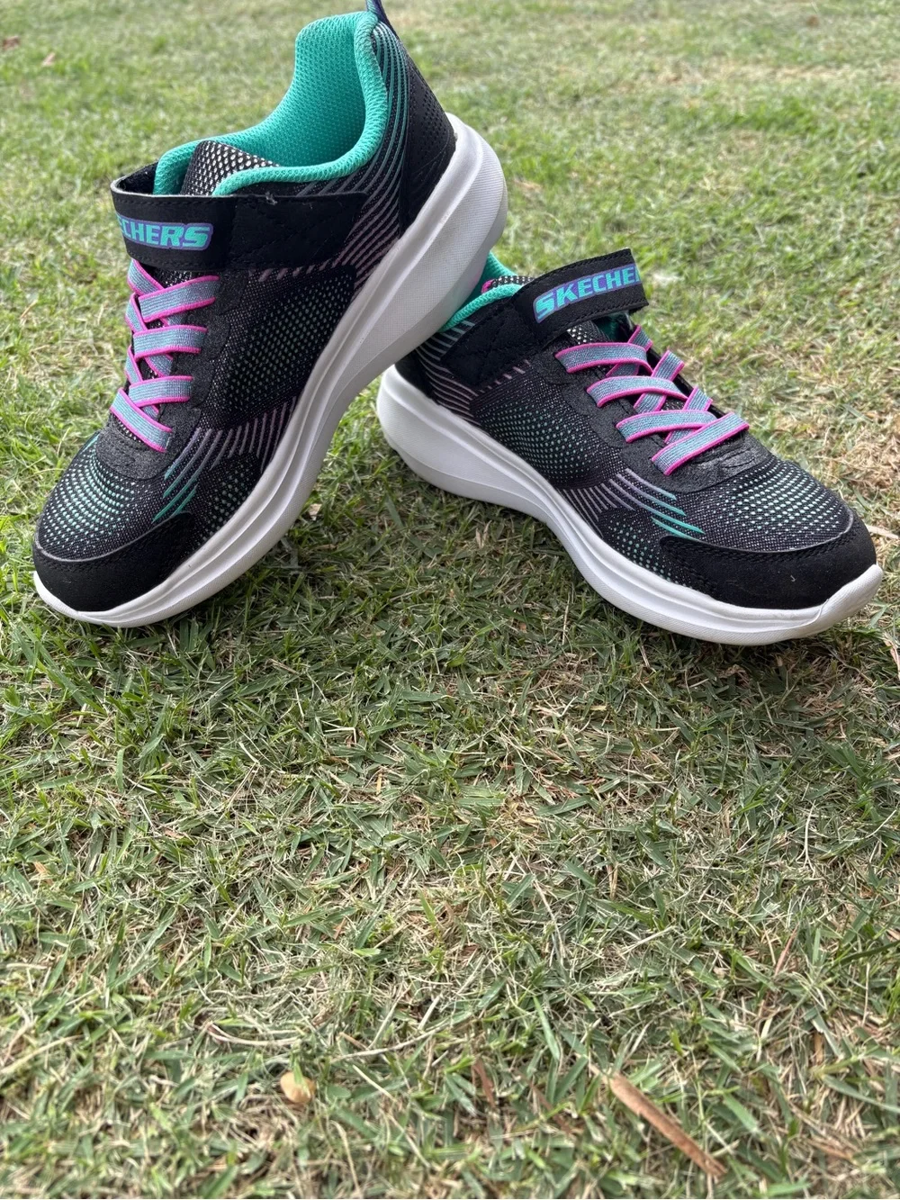 Skechers Kids Black Sneakers with Teal & Purple Accents